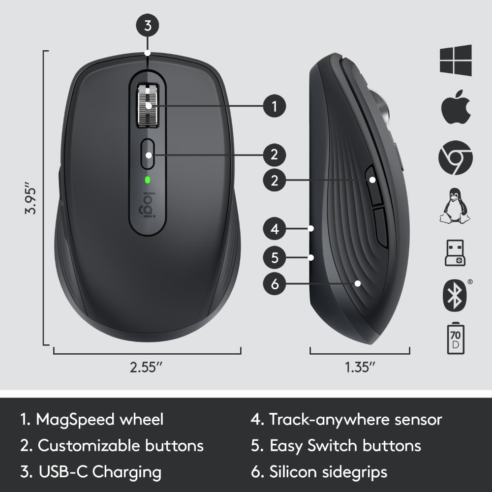Logitech MX Anywhere 3S þráðlaus fartölvumús, Svört - image 9 [ae507cf598]