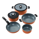 Resto Save & Stock Terracotta 3+2 pottasett, með glerlokum og ásmellanlegu handfangi