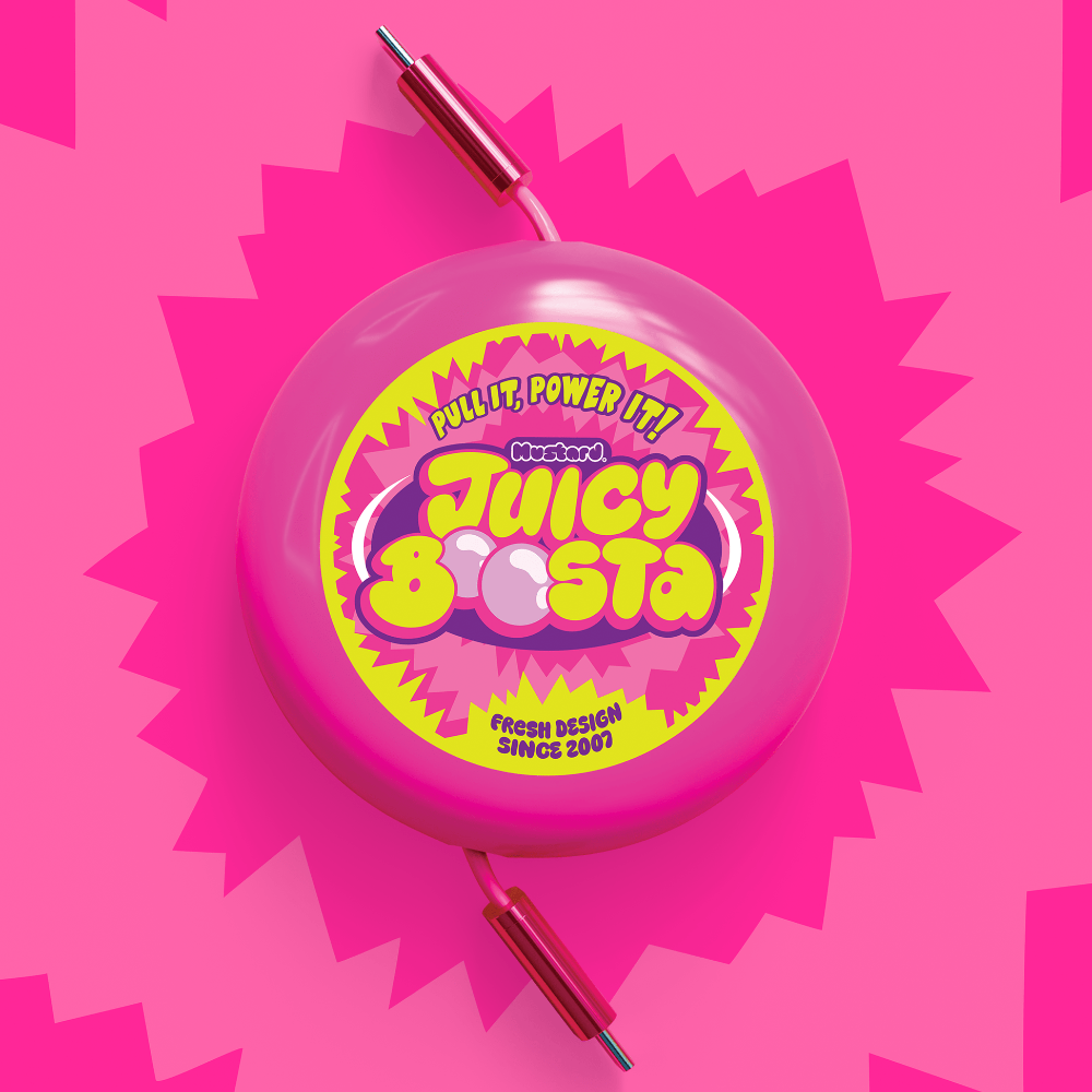 [1304573] Mustard Juicy Boosta útdraganlegur USB-C kapall, 100W, 90cm