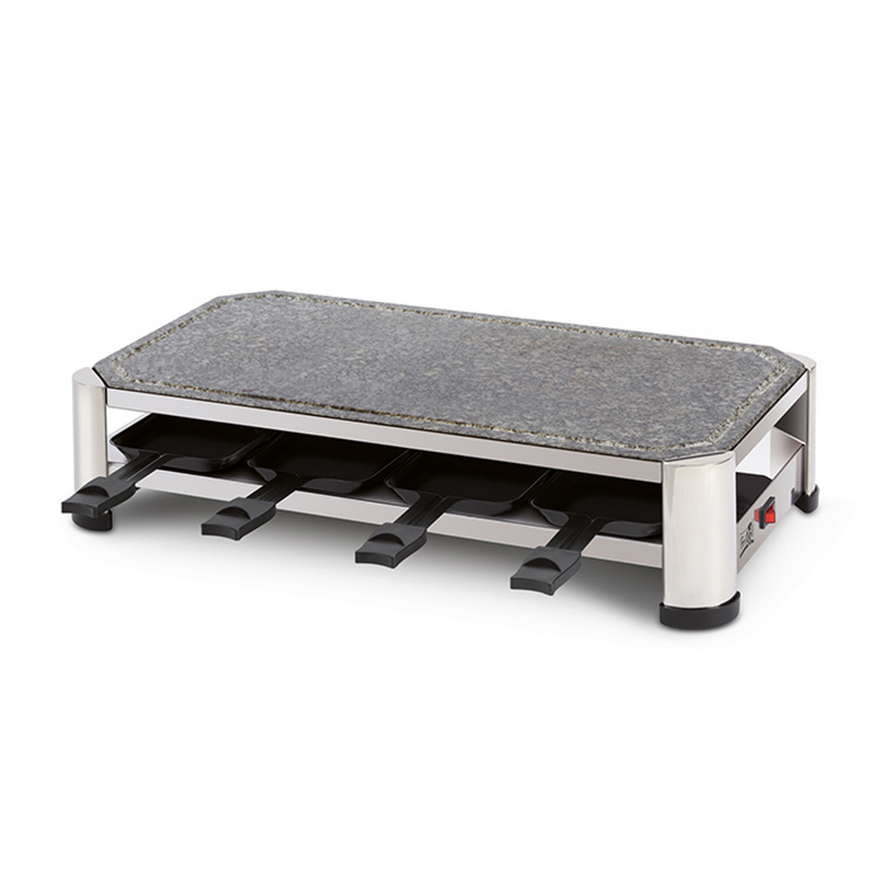 [142081] Fritel Stone Raclette Grill með náttúru stein og 8 pönnum, hvítt