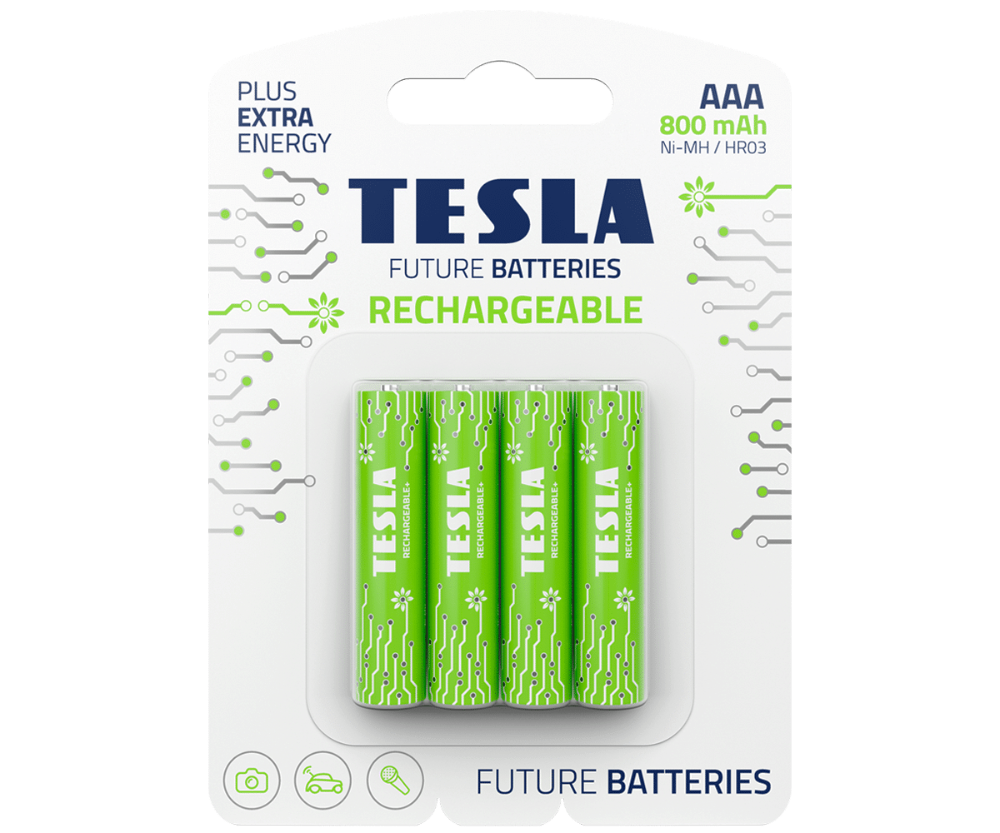 [16030421] Tesla Batteries AAA Recharge+ endurhlaðanlegar rafhlöður, 4stk