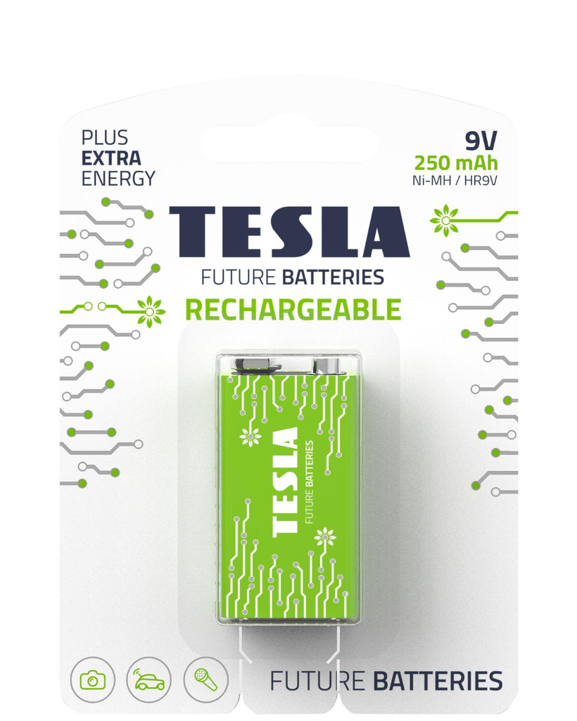 [16090121] Tesla Batteries 9V Recharge+ endurhlaðanleg rafhlaða, 1stk