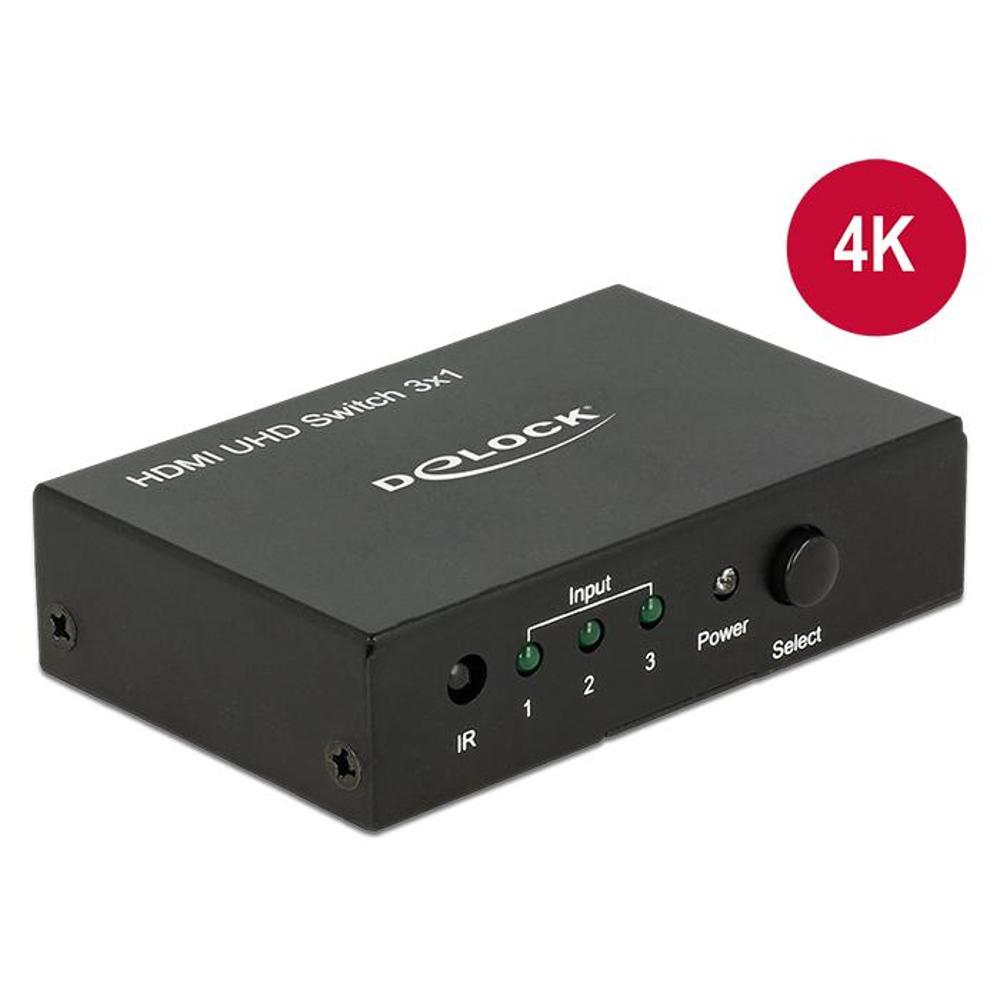 [18683] Delock HDMI 4K switch með fjarstýringu, 3x inngangar og 1x útgangur