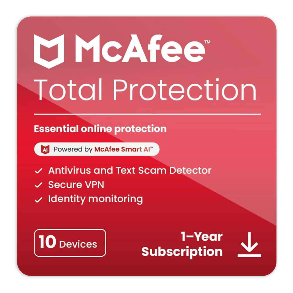 [196841] McAfee Total Protection og VPN þjónusta - Árs áskrift, allt að 10 tæki, digital