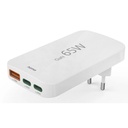 65W Hama 2x USB-C, 1x USB-A PD QC samanbrjótanlegt GaN hleðslutæki, hvítt