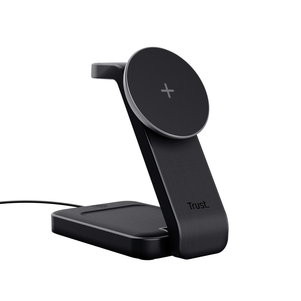 [25464] 15W Trust Viro MagSafe þráðlaust 3-in-1 hleðslutæki, svart