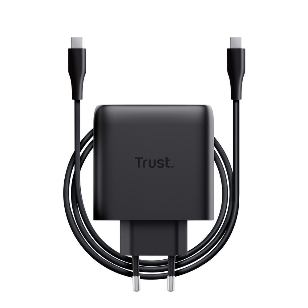 65W Trust Maxo 2x USB-C PPS PD hleðslutæki með USB-C kapli, svartur