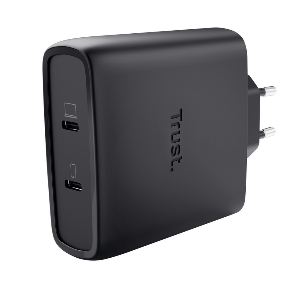 100W Trust Maxo 2x USB-C PPS PD hleðslutæki með USB-C kapli, svartur