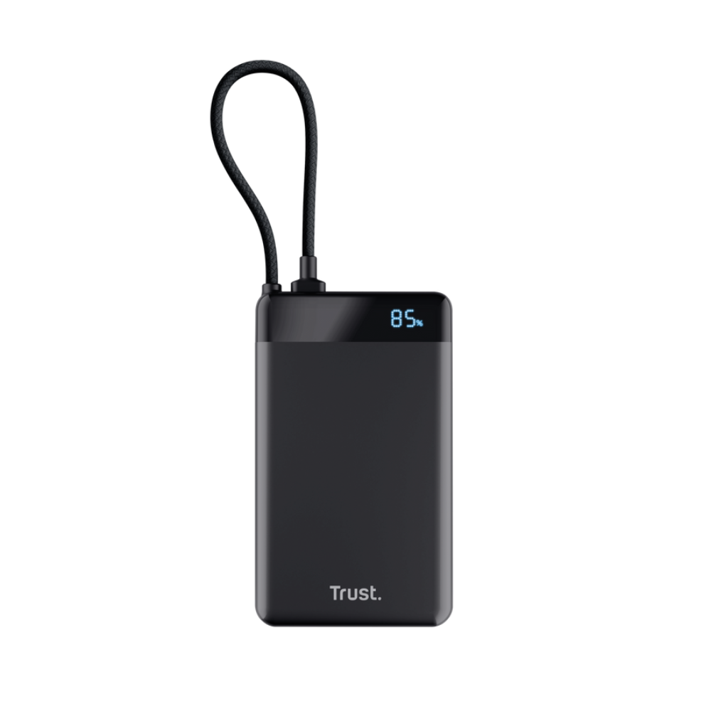 [25880] Trust Fiera 10.000mAh 20W USB-C ferðarafhlaða með USB-C snúru og LED skjá, svört