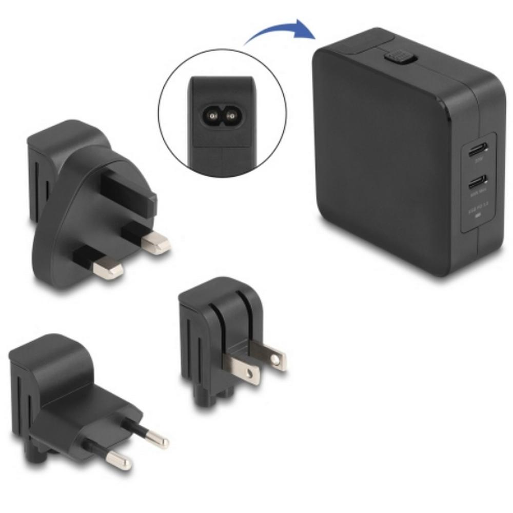 [41443] 65W Delock 2x USB-C PD EU/UK/US breytikló og hleðslutæki