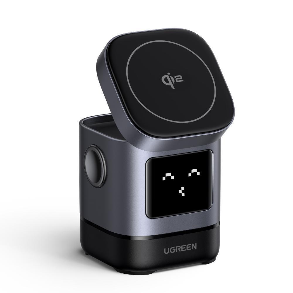 [45775] 15W UGREEN Uno Qi2 MagSafe þráðlaust 2-in-1 helðslutæki, svart
