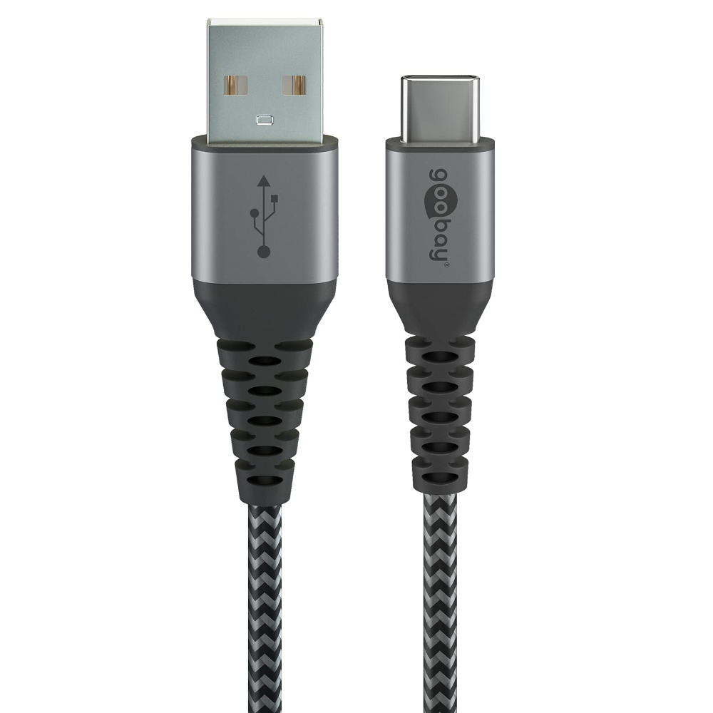 [49297] Goobay USB-A í USB-C ofinn hleðslukapall 2m, grár