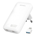 65W 4smarts 2x USB-C GaN hleðslutæki með USB-C í USB-A breyti, hvítt