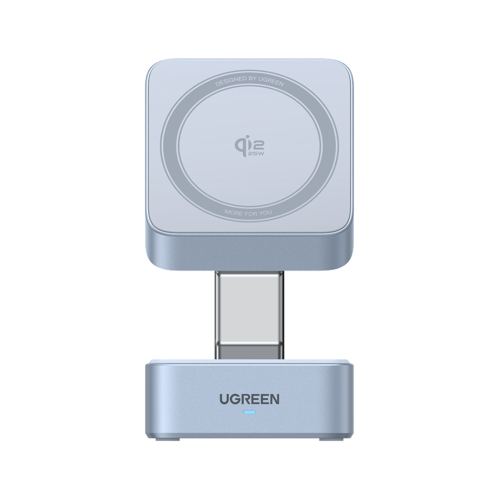 [55960B] 25W UGREEN MagFlow Qi2.2 þráðlaust 2-in-1 hleðslutæki, grátt