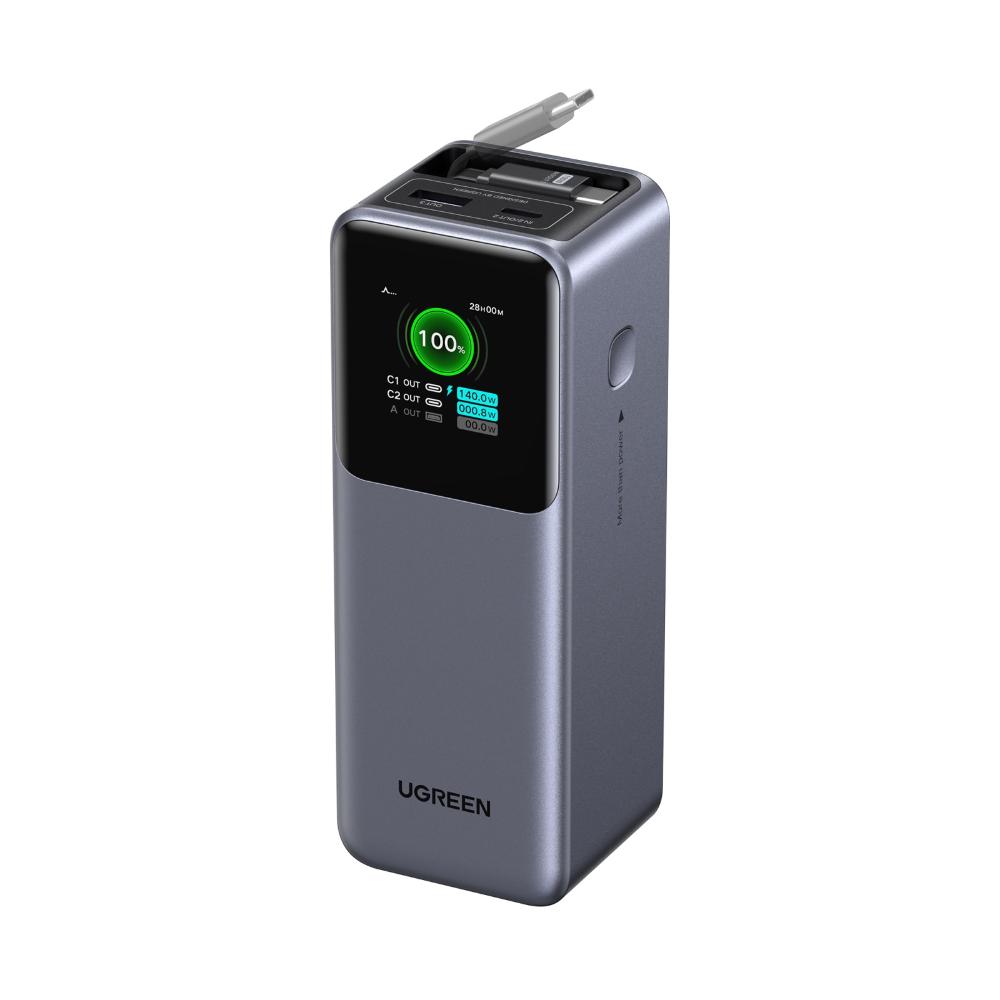 [55987B] UGREEN 20.000mAh ferðarafhlaða, PD165W, innb. USB-C kapall