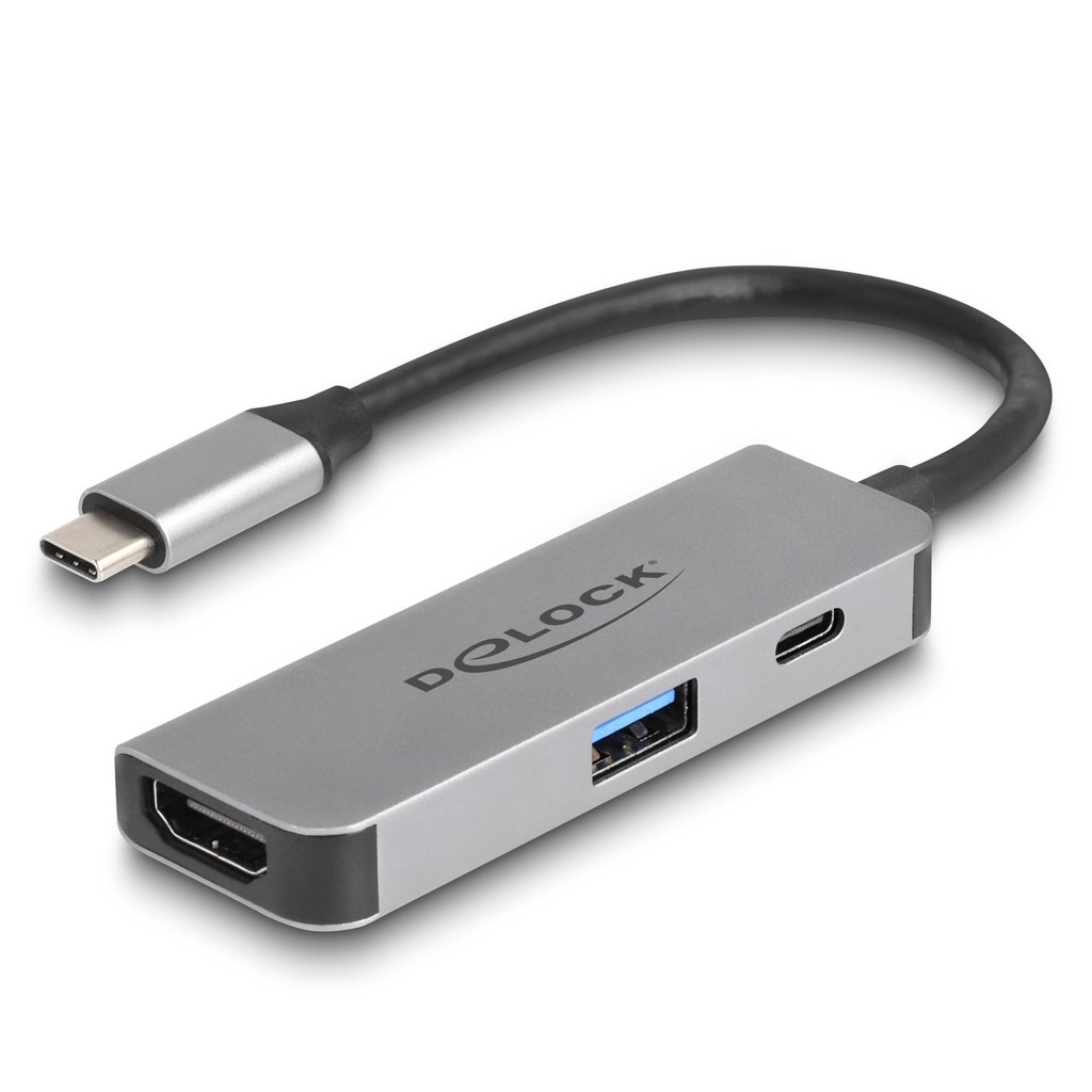 [61063] Delock USB-C í HDMI 4K 60Hz hann/hún, USB & USB-C PD 95W hub