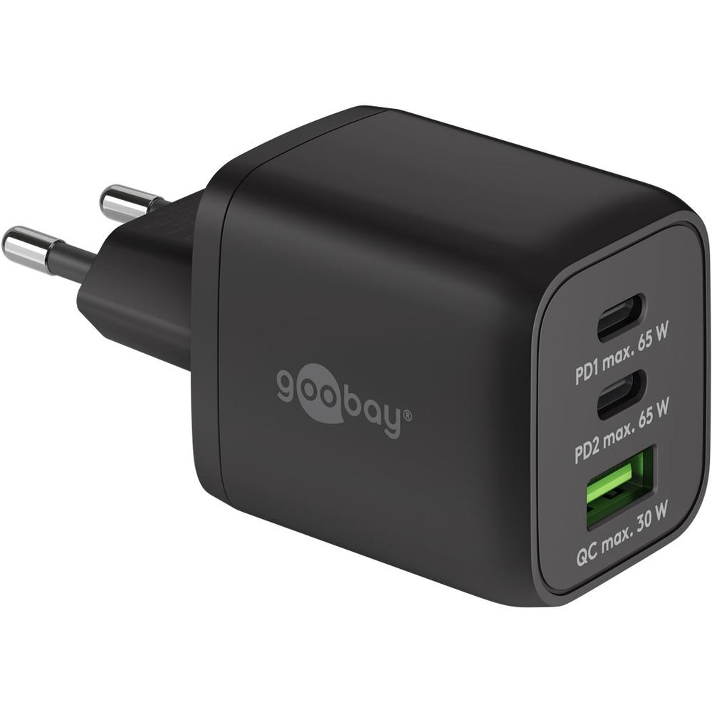 65W Goobay 1x USB-C, 1x USB-A PD GaN hleðslutæki, svart