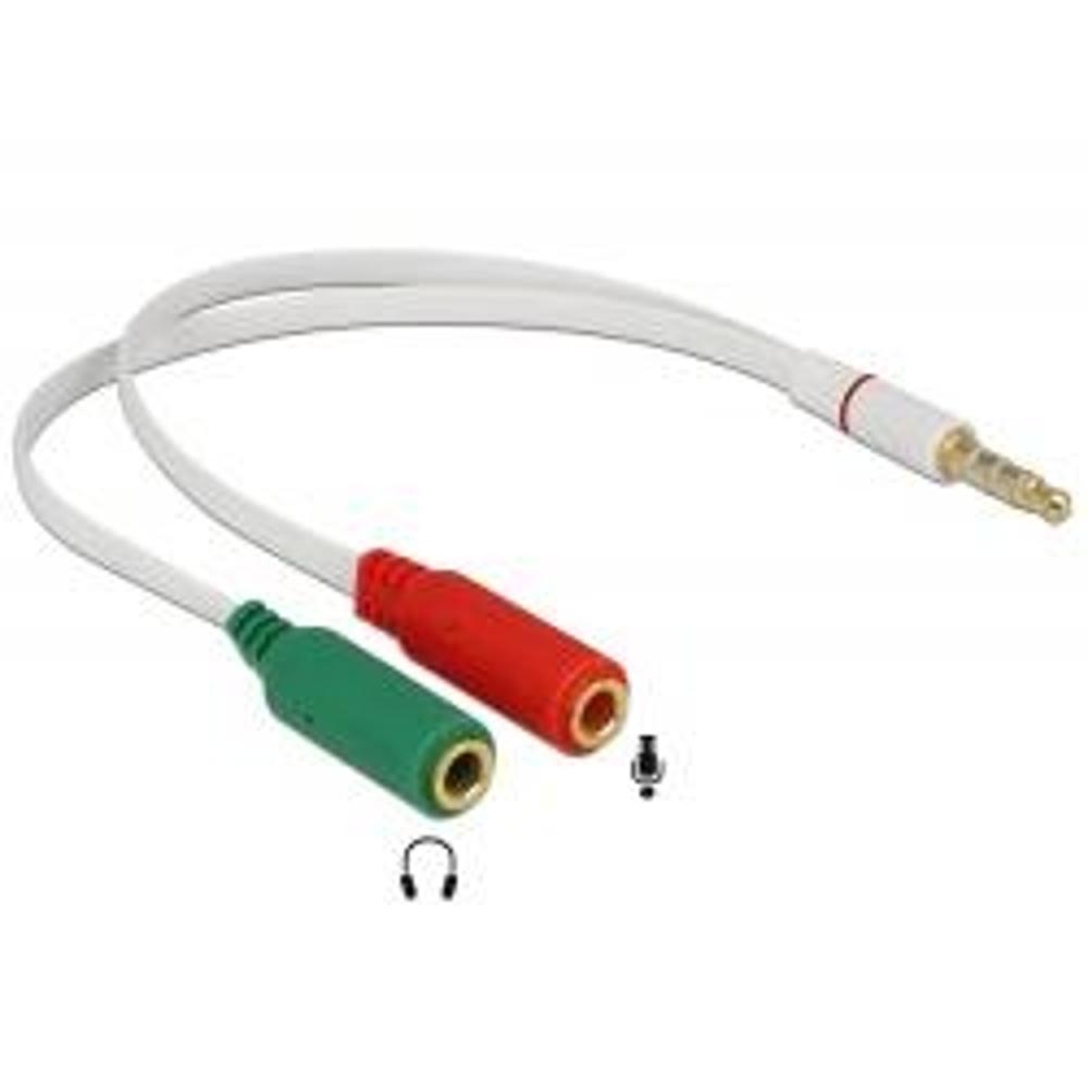 [65447] Delock 3.5mm stereo jack breytistykki, 1x 3.5mm í 2x 3.5mm, 20cm hvítur kapall