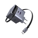 65W UGREEN 1x USB-C, 1x USB-A PD QC GaN hleðslutæki með útdraganlegum USB-C kapli