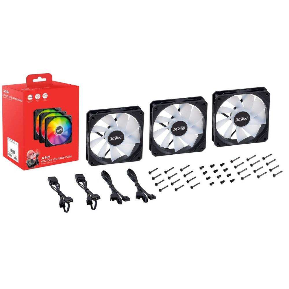 [75261486] ADATA XPG VENTO RGB 3x 120mm Reverse kassaviftur í setti, svört