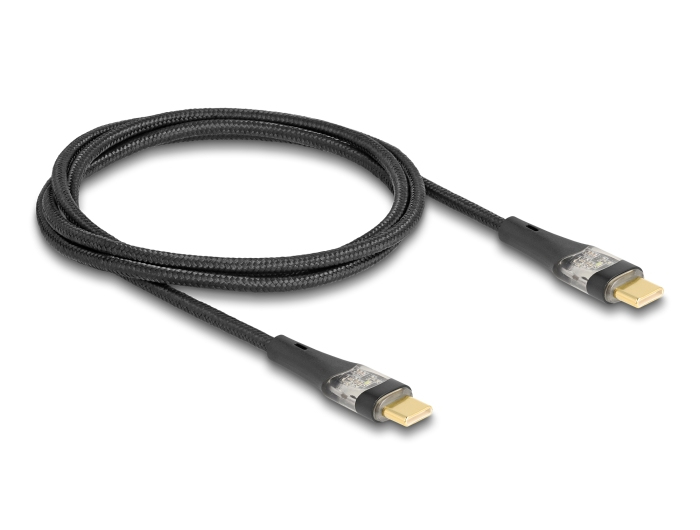 Delock USB-C PD 3.0 100W kapall, 1 metrar, svartur/glær