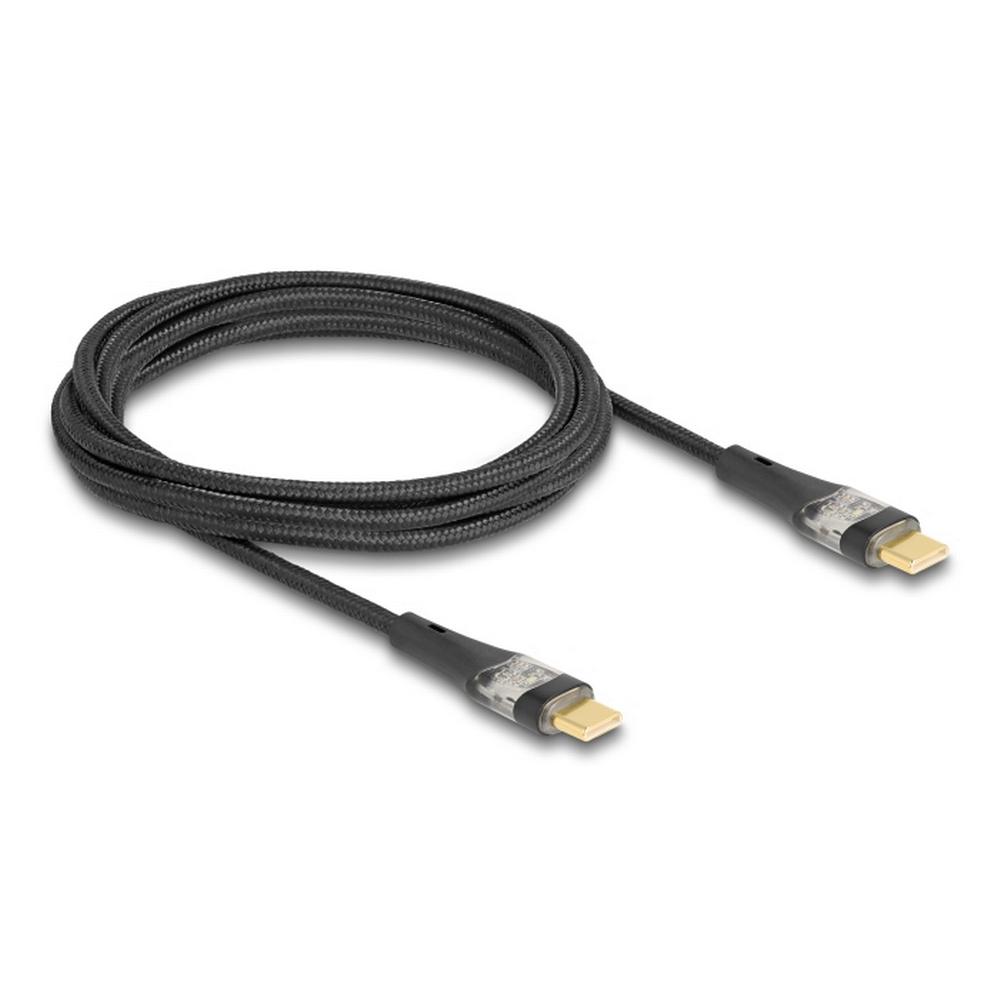 Delock USB-C PD 3.0 100W kapall, 2 metrar, svartur/glær