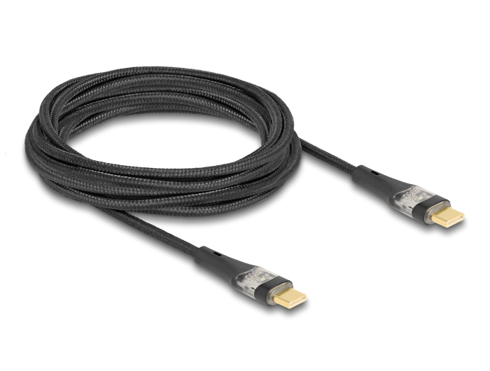 [80765] Delock USB-C PD 3.0 100W kapall, 3 metrar, svartur/glær