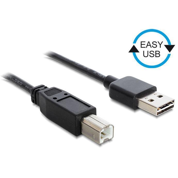 EASY-USB2.0 A-B kapall, 2 metrar, svartur