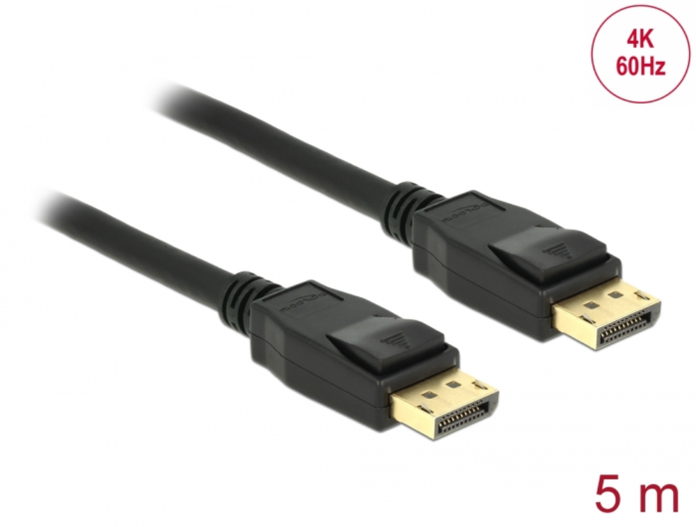 [83808] Delock DisplayPort 1.2 4K kapall, 5 metrar, svartur