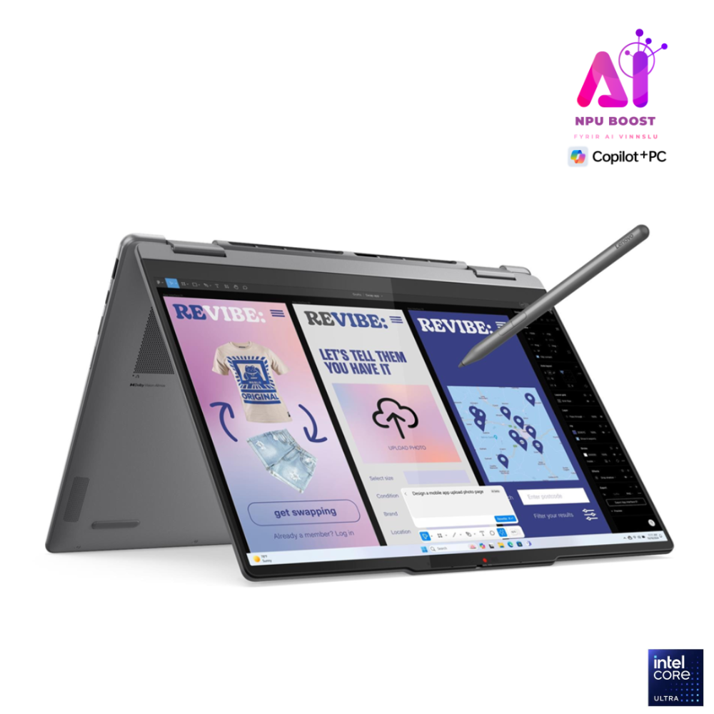 [83JQ008SMX-TT] Lenovo Yoga 7 2in1 AI+ fartölva, 14" OLED FHD+ Intel Ultra 7-256V AI 16/512GB W11, Penni, Luna Grey