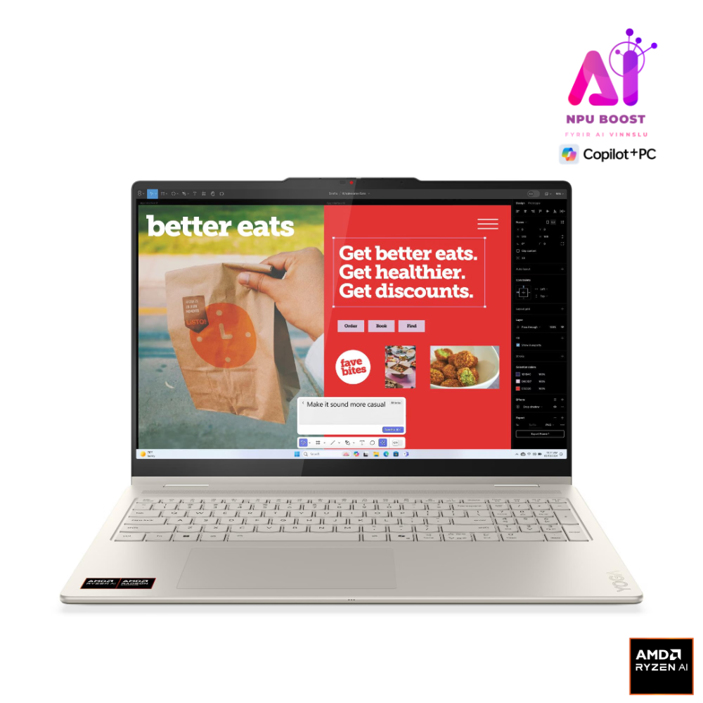 [83JU001SIW-TT] Lenovo Yoga 7 2in1 AI+ fartölva, 16" OLED 2.8K Ryzen AI-7-350 32GB 1TB W11, ísl. lykl., 3ár,Seashell Beige
