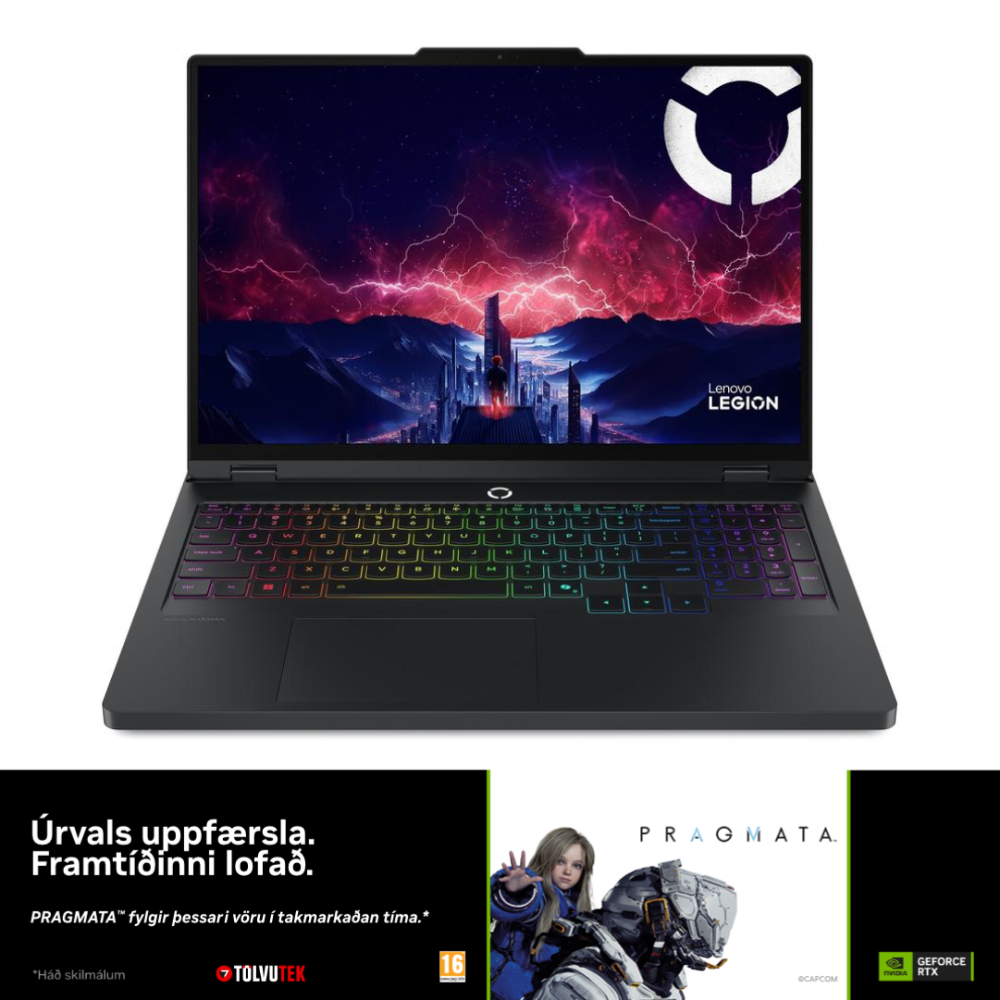 [83RU001TIW-TT] Lenovo Legion Pro 7 leikjafartölva 16" OLED QHD+240 R9-9955HX 32GB 1TB RTX5070 Ti W11P, ísl. lykl., 3ár, Eclipse Black