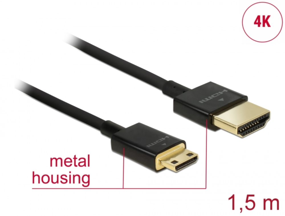 [84777] HDMI 2.0 í HDMI Mini-C 3D 4K kapall, hann/hann, slim, 1.5 metrar