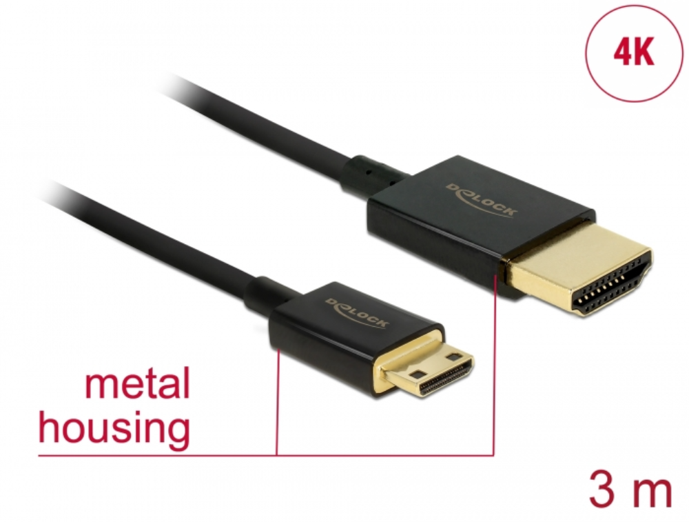 [84779] HDMI 2.0 í HDMI Mini-C 3D 4K kapall, hann/hann, slim, 3 metrar