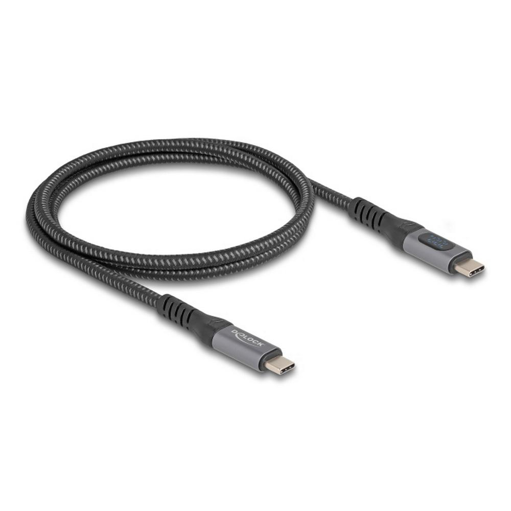 [86067] Delock USB-C 40Gbps PD 3.1 240W DP 1.4 8K hleðslukapall með LED skjá, 1m, málmgrár