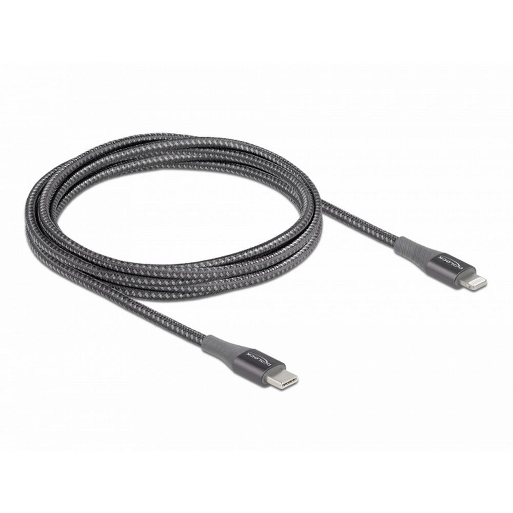 Delock USB-C í Lightning 2m ofinn kapall, grár