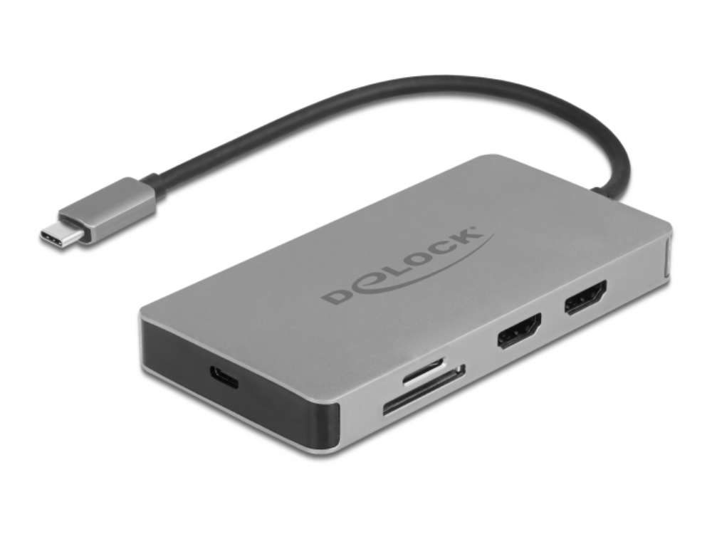 [87004] Delock USB-C 4K 85W fartölvudokka með 2x skjátengum