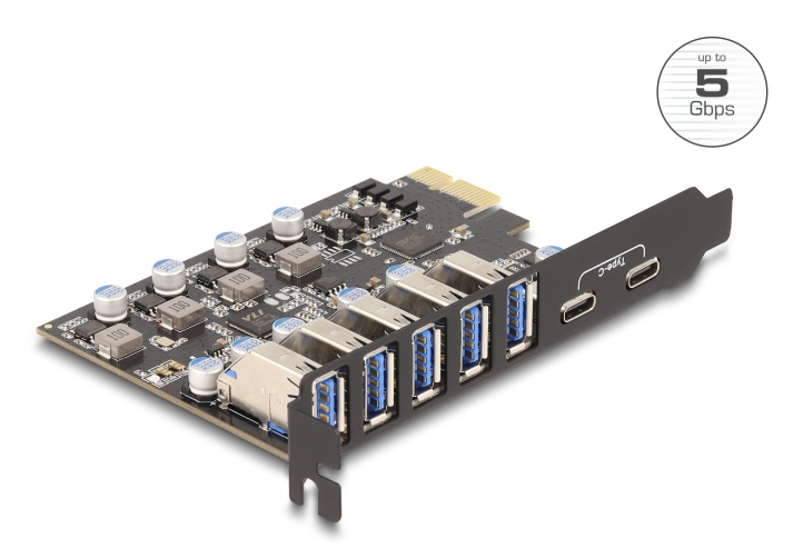 Delock PCIe x1 í 5x USB & 2x USB-C stýrisspjald