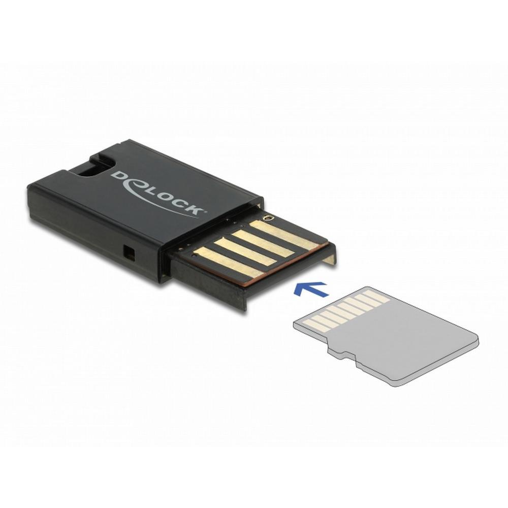 [91603] Delock USB 2.0 fyrirferðalítill Micro SD kortalesari, svartur