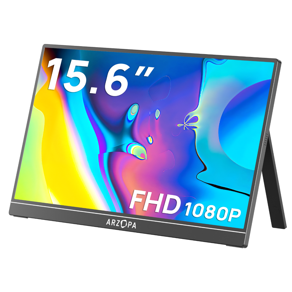 Arzopa 15,6" FHD IPS HDR USB-C ferðaskjár, standur, umslag, svartur