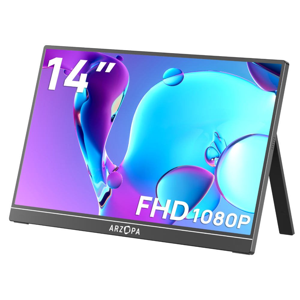 Arzopa 14" FHD IPS HDR USB-C ferðaskjár, innb. kickstand, grár