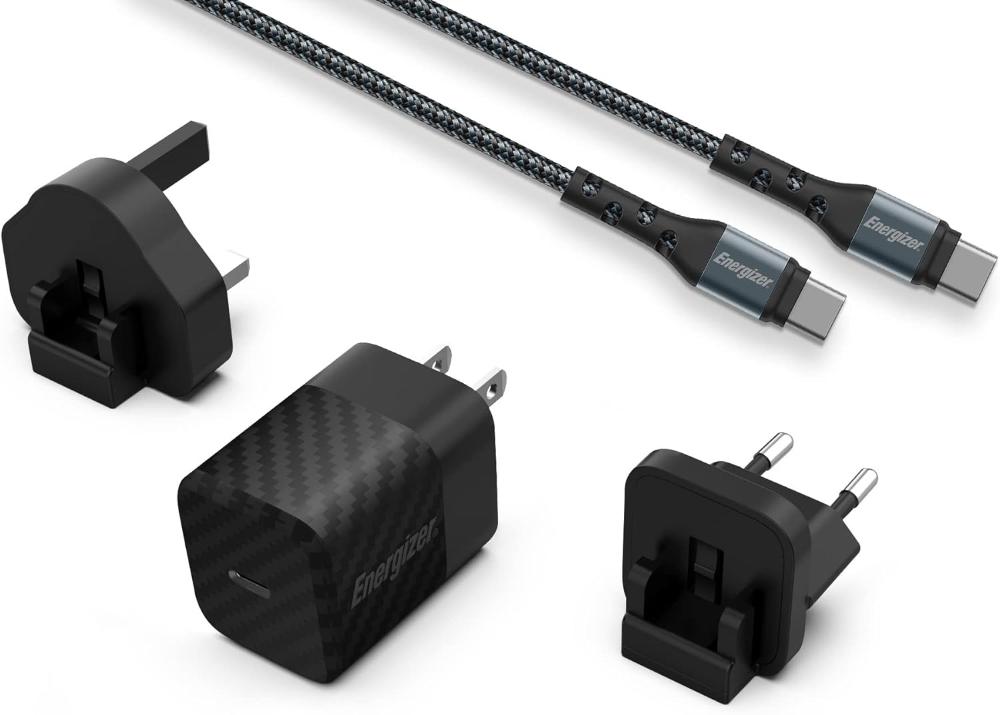 [A20MUC] 20W Energizer USB-C PD GaN EU/UK/US ferðahleðslutæki með USB-C kapli, svart