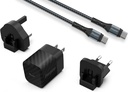 20W Energizer USB-C PD GaN EU/UK/US ferðahleðslutæki með USB-C kapli, svart
