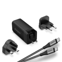 90W Energizer 1x USB-C, 1x USB-A PD GaN EU/UK/US ferðahleðslutæki með USB-C kapli, svart