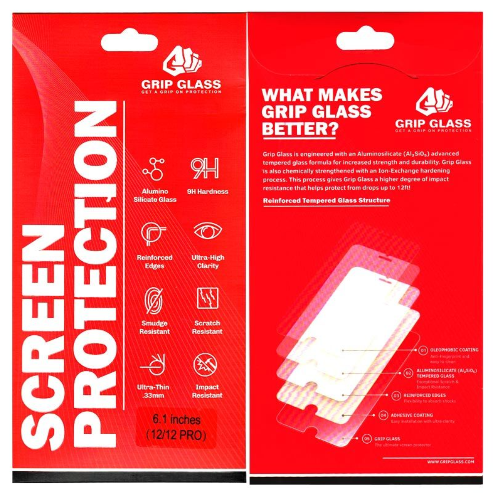 [AP-IP12-GG-2] Grip Glass - Tempered glass - varnargler fyrir iPhone 12 / 12 Pro