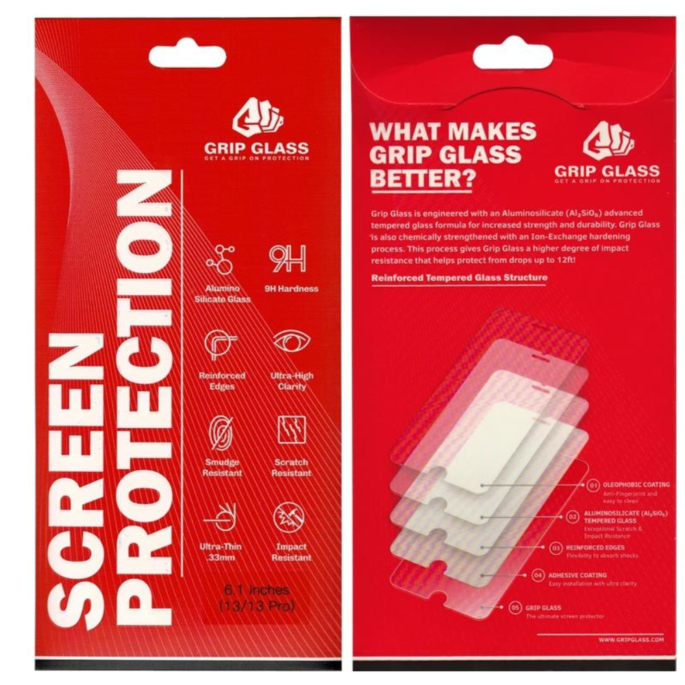 Grip Glass - Tempered glass - varnargler fyrir iPhone 13 / 13 Pro / 14 / 16E