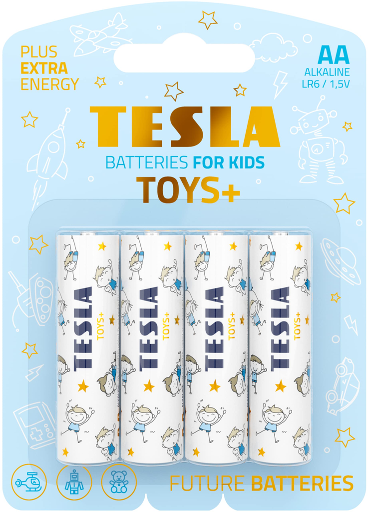 [11060420] Tesla Batteries AA Toys+ hágæða rafhlöður fyrir leikföng, 4stk bláar