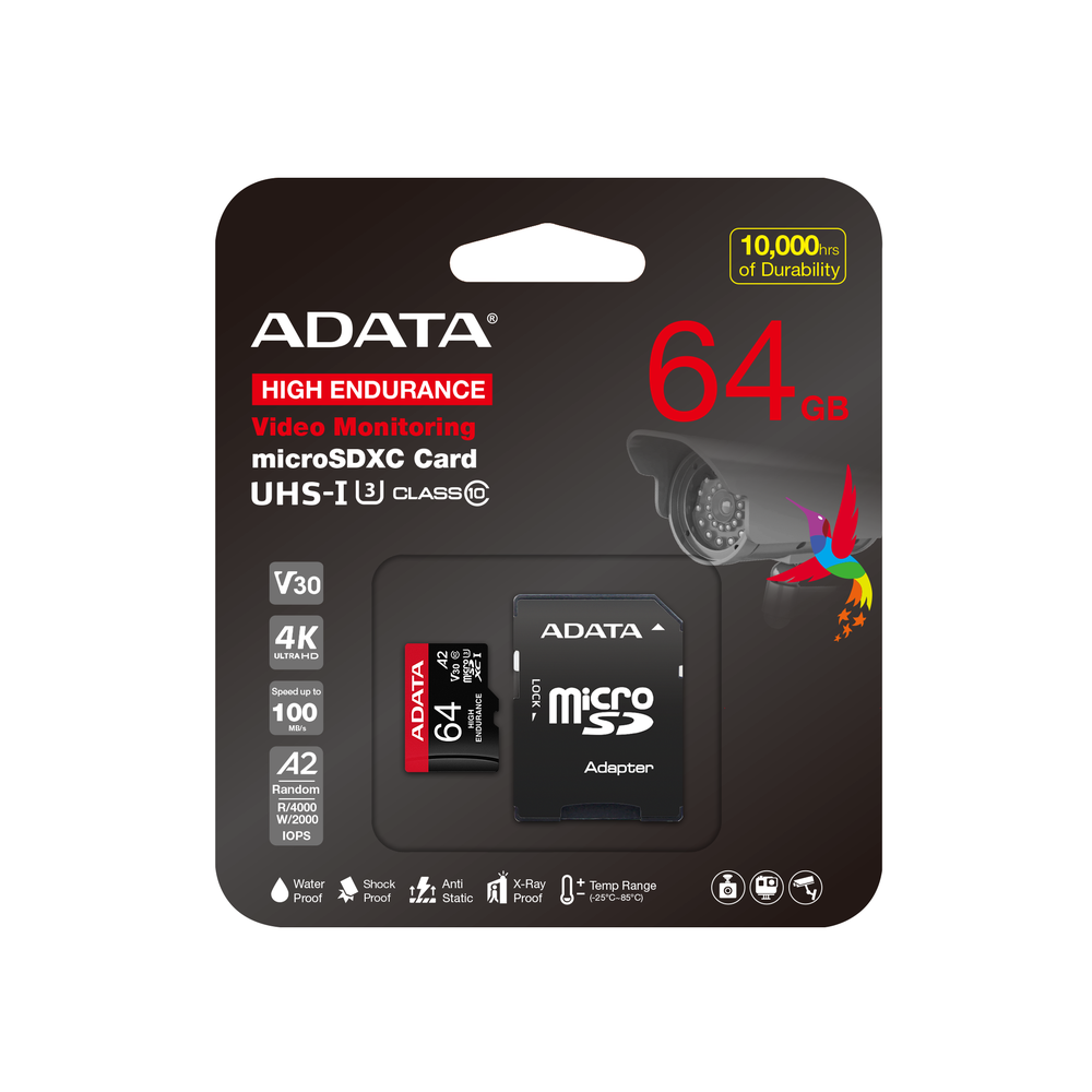 [AUSDX64GUI3V30SHA] ADATA MicroSD 64GB class 10 UHS-1 U3 High Endurance háhraða minniskort m/SD-breytistykki