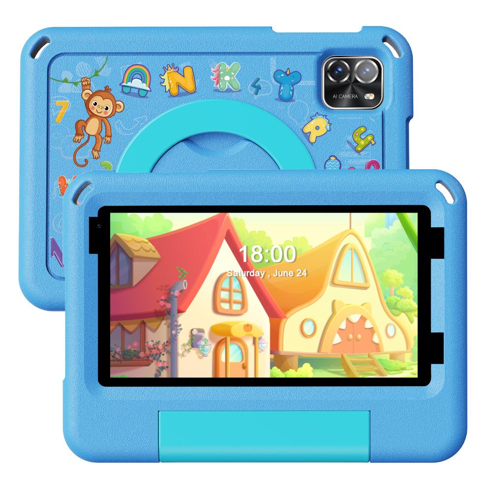 [B7K-BL] Pritom Kid Tab B7K 7" HD 8-kjarna 3/64GB Android 15 spjaldtölva með bumper, Blá