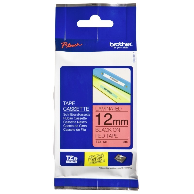 [BROTZ431] Brother TZe431 límborði, 12mm x 8m, svart á rauðu